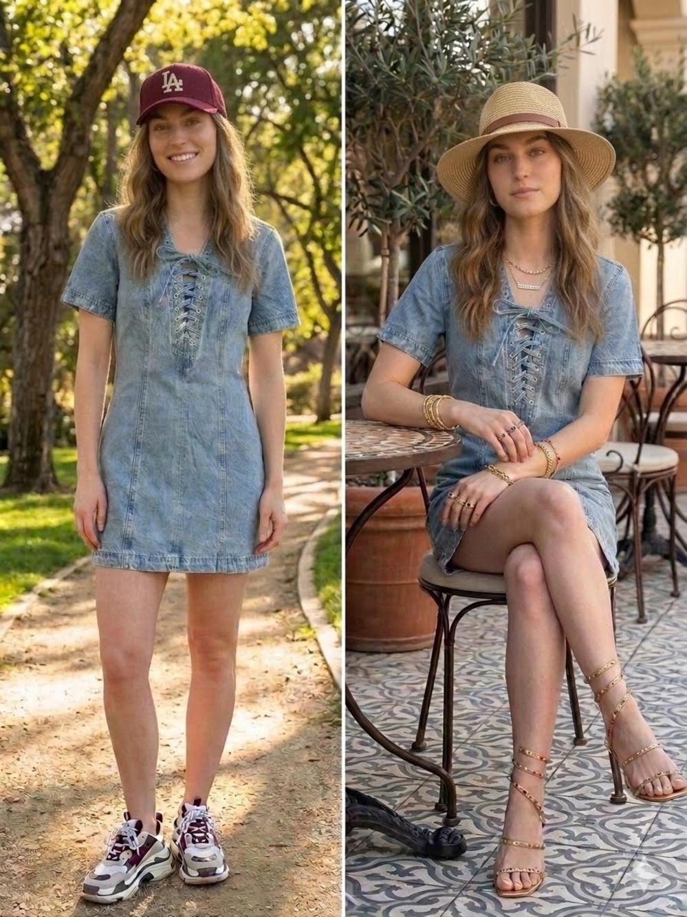 H&M Light Blue Denim Lace-Up Mini Dress